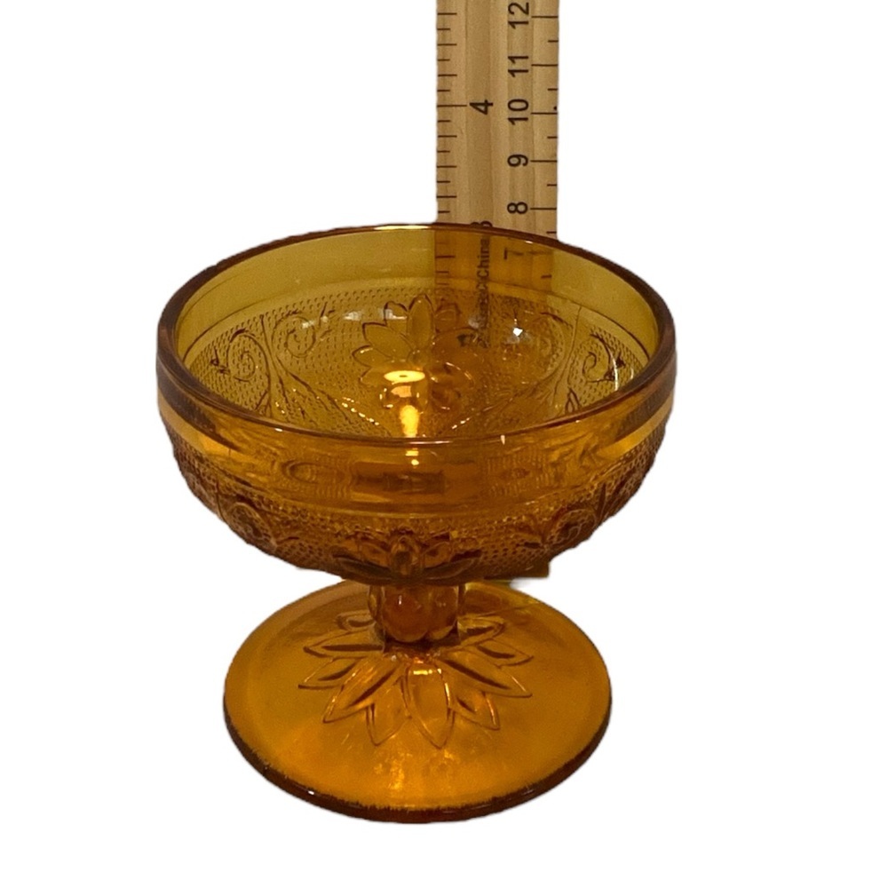 Vintage Amber Tiara Sandwich Pattern Sherbet Dessert Footed Glass Set Of 2 - Picture 4 of 6